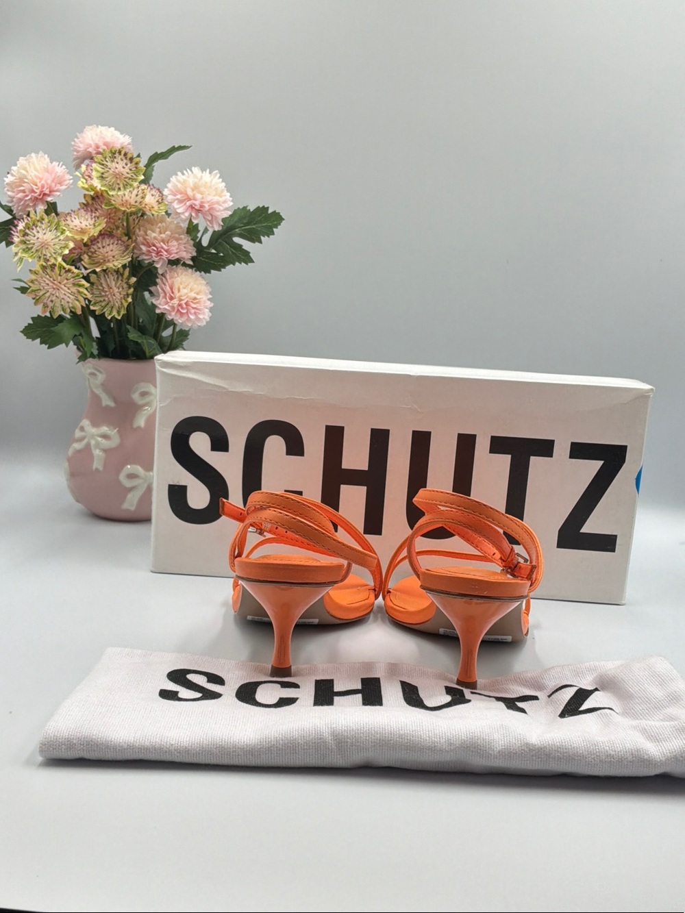 SCHUTZ Bright Orange Strappy Kitten Heel Sandals - Picture 4 of 6